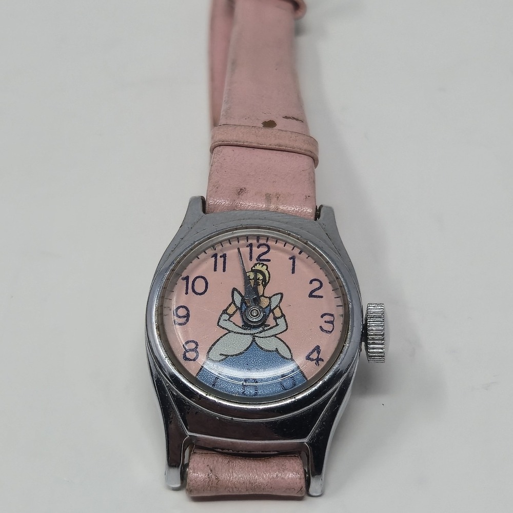 Vintage Timex Disney Cinderella Watch Wind Up Mechanical Animated Hands Pink
